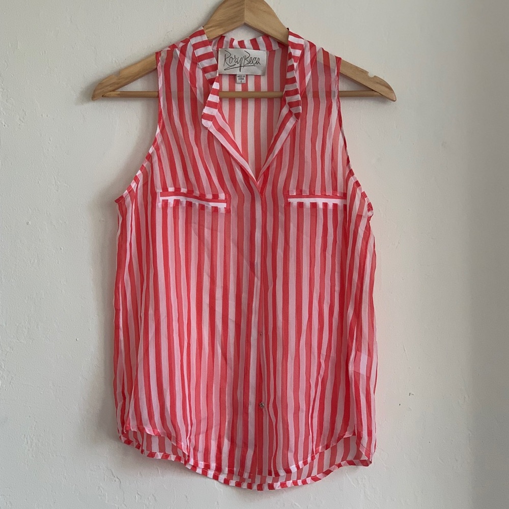 Sheer striped sleeveless blouse